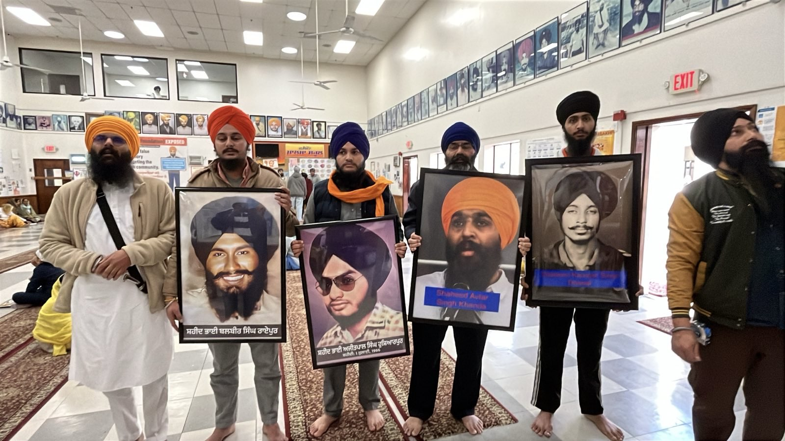Photos of Sikh Shaheeds placed at gallery in Fremont Gurdwara Sahib in California, USA