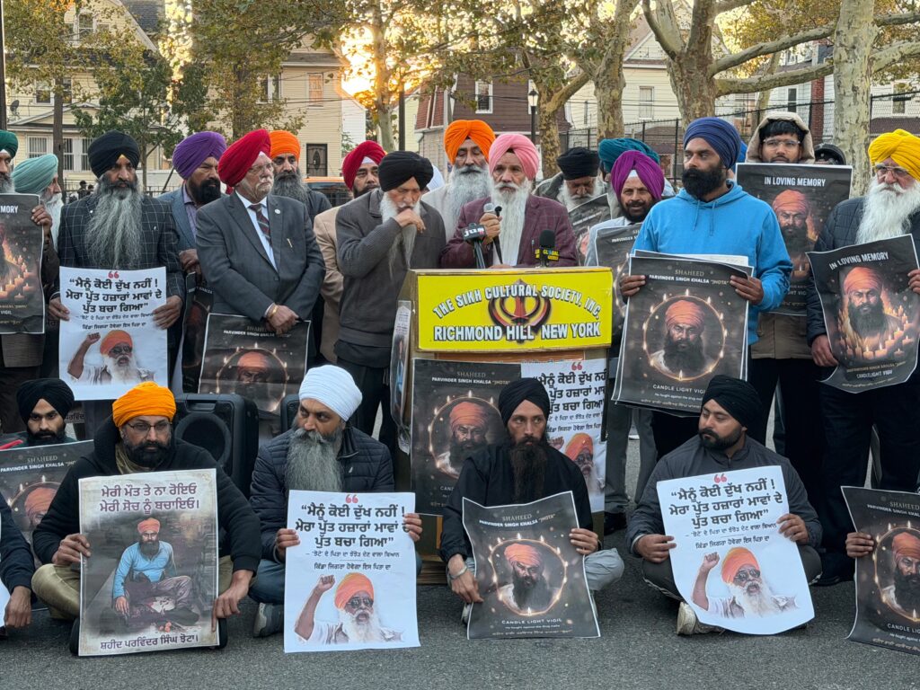 Sikh Sangat at a memorial event for Bhai Parvinder Singh Khalsa ‘Jhota’ in Richmond Hill, New York.